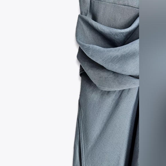 Zara Elegant Draped Duck Blue Linen Blend Dress- New with Tags - Picture 5 of 8